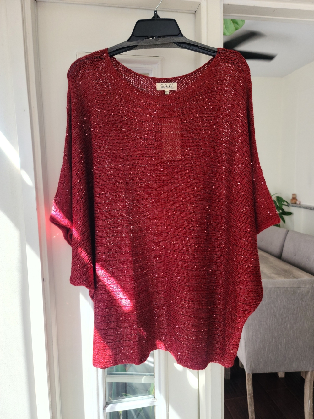 C.O.C. Red Metallic Knit Dolman Sweater